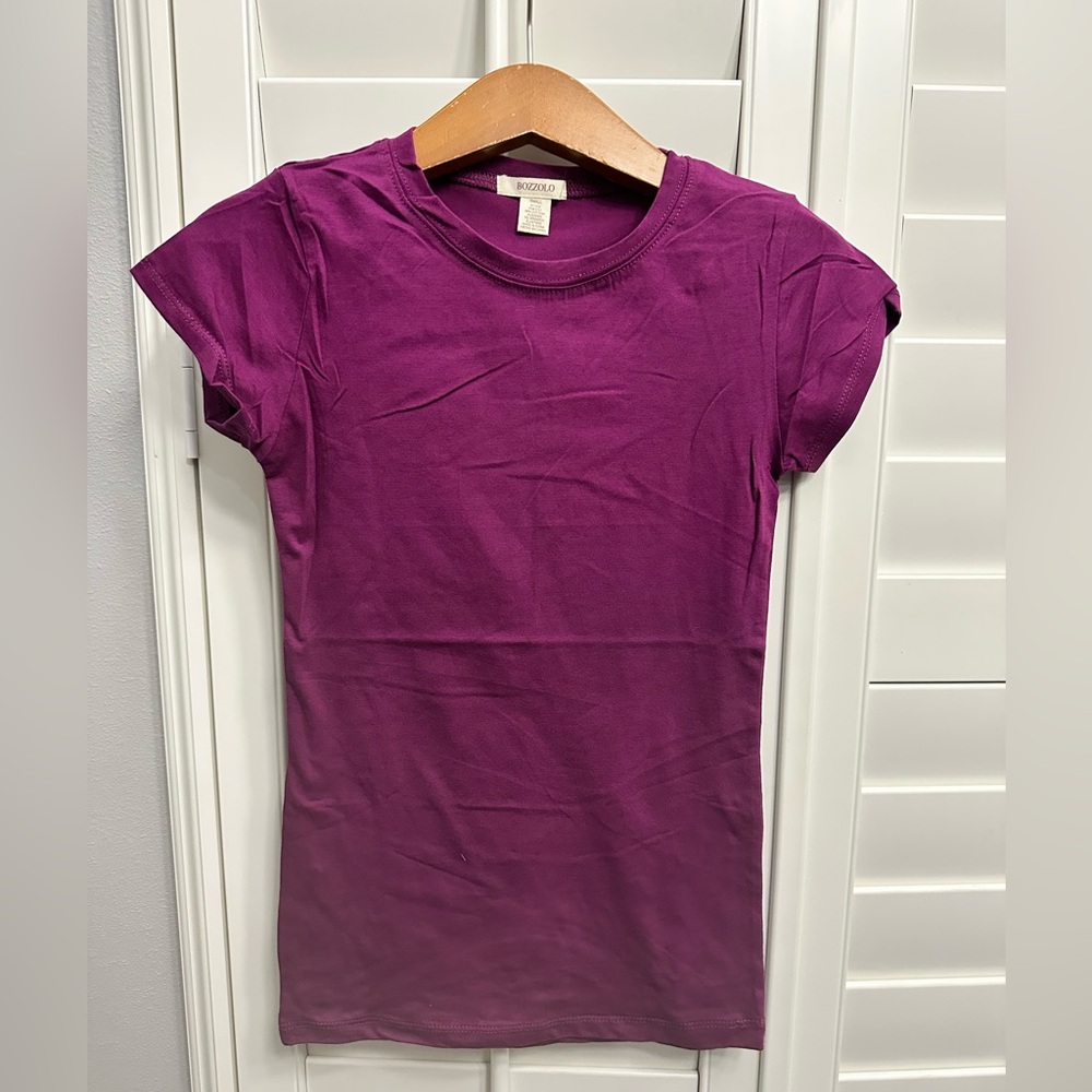 Bozzolo Fitted Crewneck Tee Purple Cotton Stretch Short Sleeve Basic Top Small